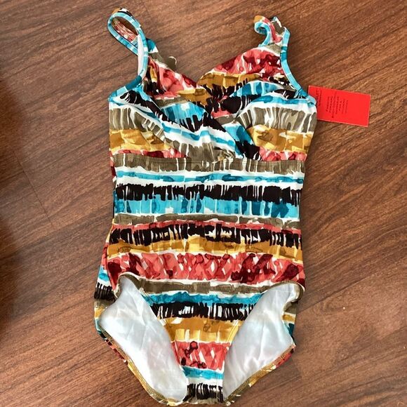 Magic Suit by Miraclesuit Striped  Swimsuit Sz 8 NWT - Picture 1 of 5